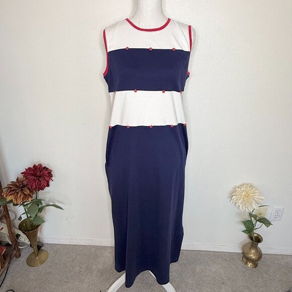 Bechamel Dress Patriotic Red White Blue 4th of July Preppy Sleeveless Sz M - Picture 1 of 7